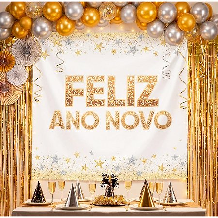 Painel Festa Ano Novo Decoração Fim De Ano 1,40m x 1m