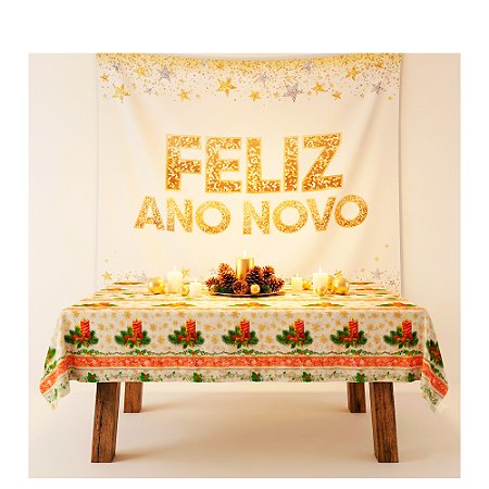 Kit festa Natal E Ano Novo Painel + Toalha TNT 1,40m