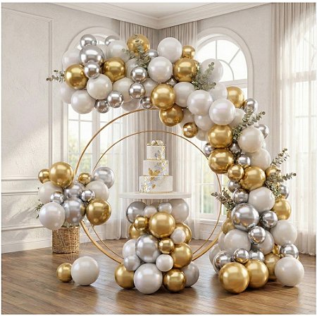 Kit Balões Dourado Branco Prata Bexiga Festas Aniversários