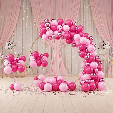 Kit 125 Balões Rosa liso cromado Bexiga Festas Aniversários