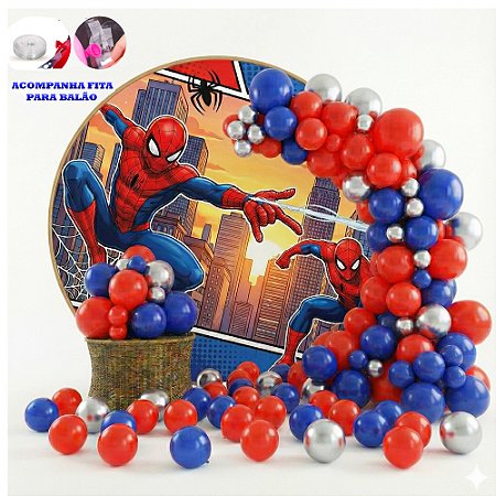 Kit 125 Balões Festa Homem Aranha Fita+Bexiga Aniversários