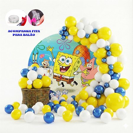 Kit 125 Balões Festa Bob Esponja Fita+Bexiga Aniversários