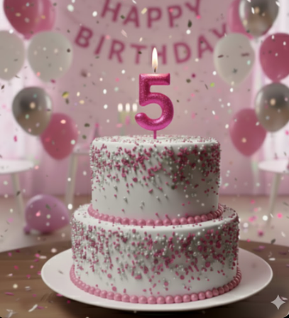 Vela Cintilante Pavio Magico Decoração N° 5 Pink Glitter