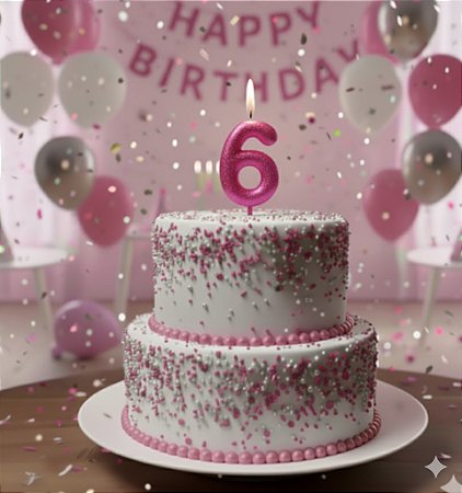 Vela Cintilante Pavio Magico Decoração N° 6 Pink Glitter