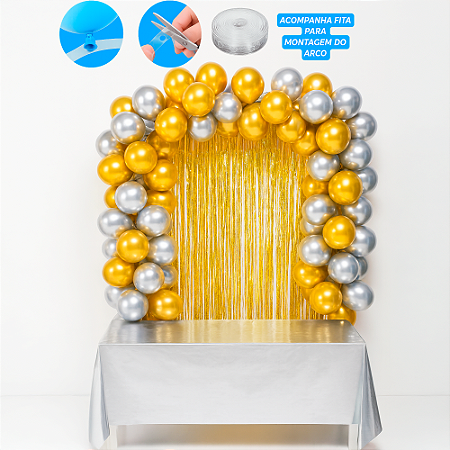 Kit Festa Decoração Ano Novo Balão Fita + Bexigas + cortinas