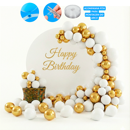 Kit 150 Balões Branco +Dourado N5, 7, 9 Balão festas bexigas