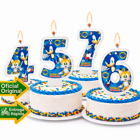 Vela festa Sonic decoração aniversário númerica pavio mágico