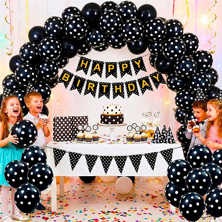 Bexigas Balão N9 Decoração Preto com Bolinhas brancas 25/200