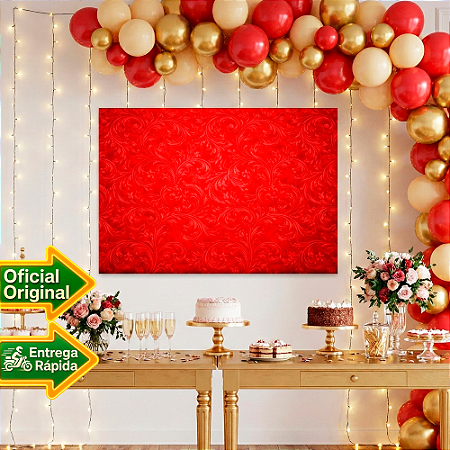 Painel Festa Floral Decoração Vermelho Aniversário 1,40m x1m