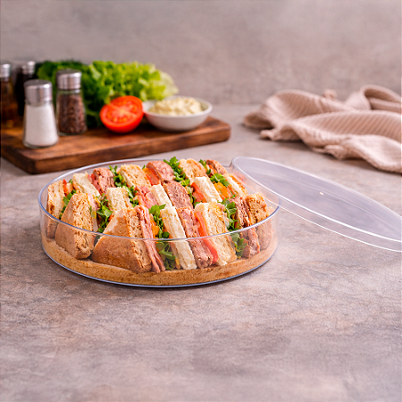 Cake Box Redonda c/tampa 1,100L Acríico Bolo doces Tortas