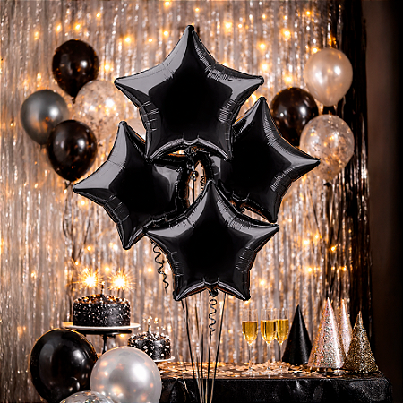 Balão Metalizado Decoração Festa Estrela  Preto 18" Aniver