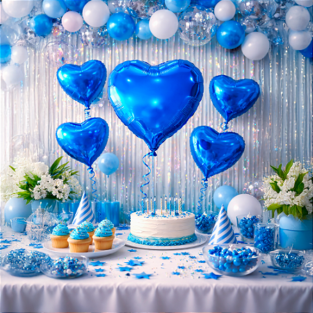 Balão Metalizado Decoração Festa Coração  Azul Escuro 18"