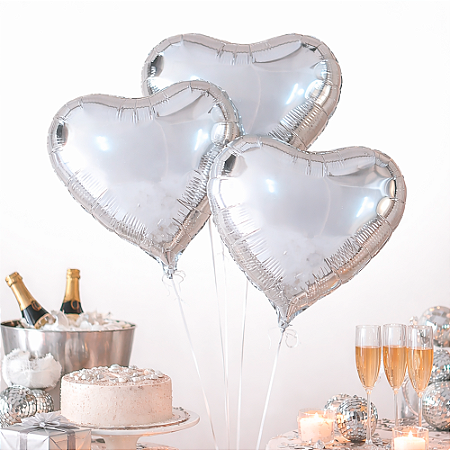 Balão Metalizado Decoração Festa Coração Prata18" Aniversari