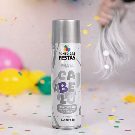 Spray Para pintar Cabelo Prata 135ml Festa Carnaval/Fantasia