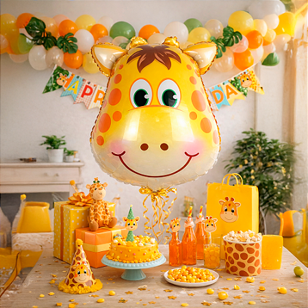 Balão Metalizado Decoração Festa Mini Cabeça De Girafa 45cm