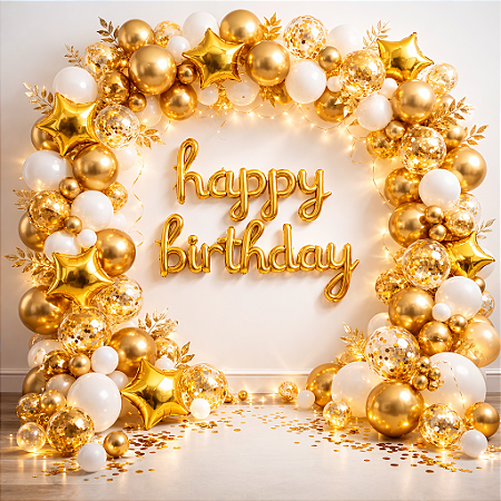 Balão Metalizado Redondo Decoração Happy Birthday Dourado