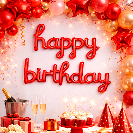 Balão Metalizado Redondo Decoração Happy Birthday Vermelho