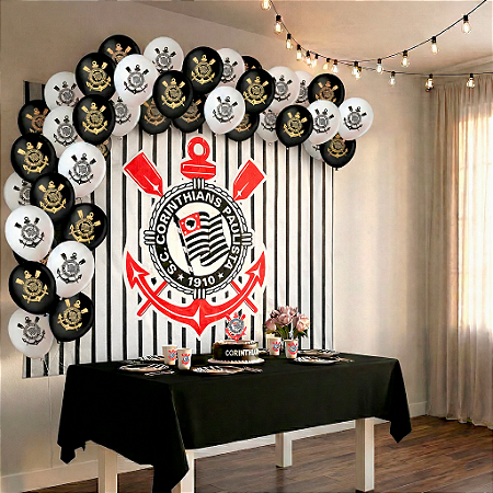 Kit festa Corinthians Aniversário Toalha balões + Painel TNT