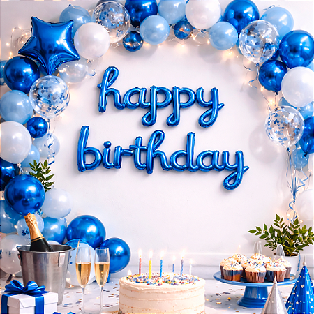Balão Metalizado Redondo Decoração Happy Birthday Azul festa