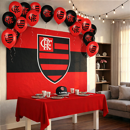 Kit festa Flamengo Decoração Aniversá Toalha + Painel +Balão