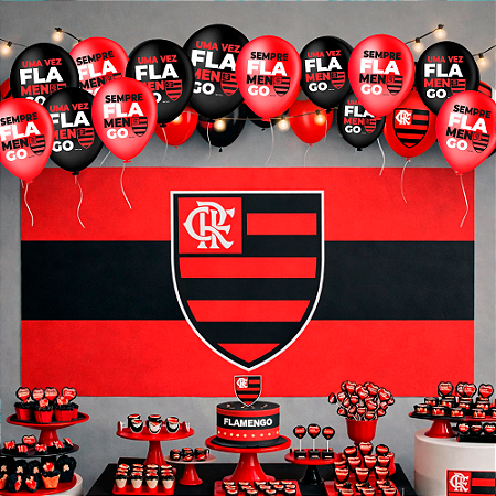 Kit festa Flamengo Decoração Aniversário Painel TNT + Balão