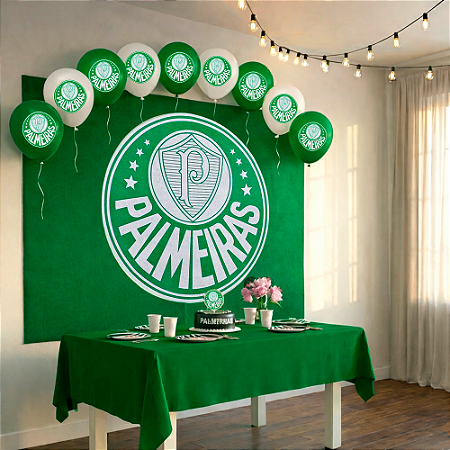 Kit Festa Palmeiras Decoração aniversá Toalha +Balão+ Painel