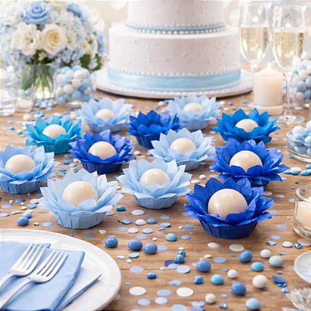 25 Forminhas Para Doces Finos Decoração Liz Tons Azul Festa