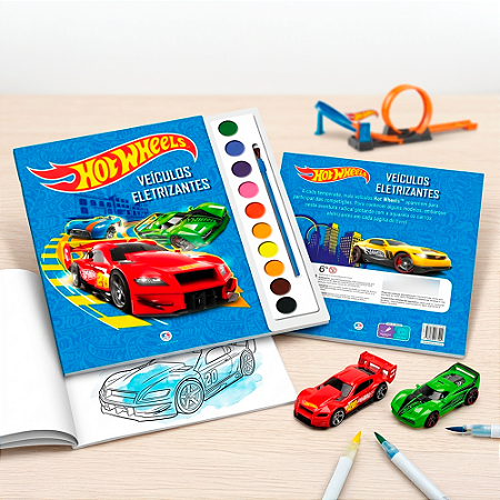Livro Para Colorir Hot Wheels Aquarela Decoração Veículos