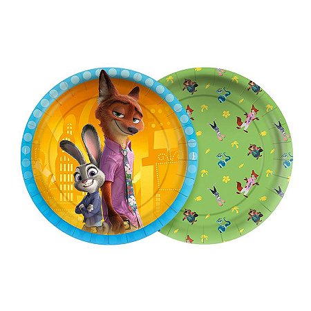 8 Pratos Redondo Decoração Zootopia Festa Aniversário 18cm
