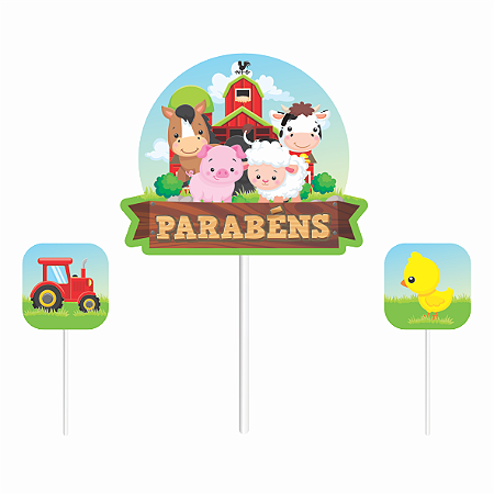 Topo De Bolo Festa  Fazendinha Feliz Decoração Aniver 6pçs