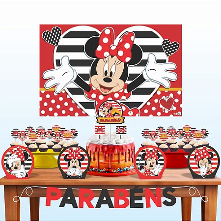 Kit Festa Decoração Aniversário Minnie 33pçs EVA Econômico