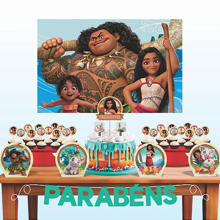 Kit Festa Decoração Aniversário Moana 33pçs EVA Econômico