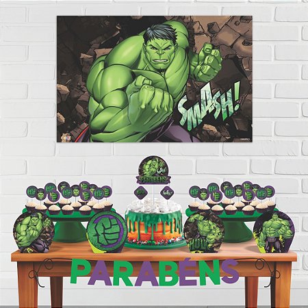 Kit Festa Decoração Aniversário Hulk 33pçs EVA Econômico