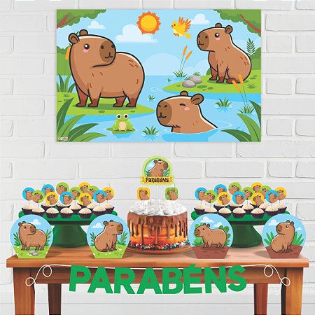 Kit Festa Decoração Aniversário Capivara 33pçs EVA Econômico