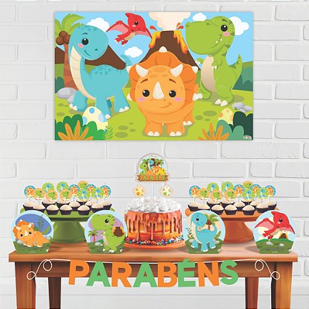 Kit Festa Decoração Aniversário Dino Baby 33pçs EVA