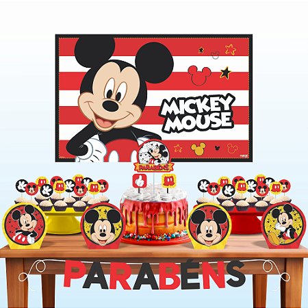 Kit Festa Decoração Aniversário Mickey 33pçs EVA Econômico