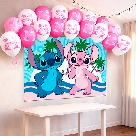 Kit festa Stitch Rosa Decoração Painel TNT + Balão Completo