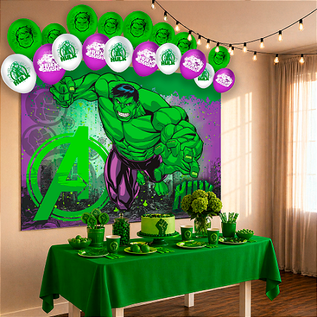 Kit Festa Hulk Decoração Aniversário Balão+ Toalha+ Painel