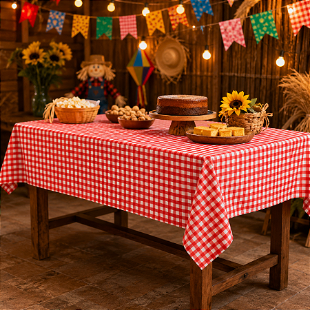 Toalha Xadrez Vermelho Festa Junina Decoração Junina Arraia