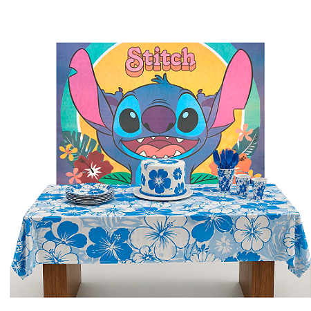 Kit Festa Stitch azul Decoração Aniversá Painel TNT+Toalha