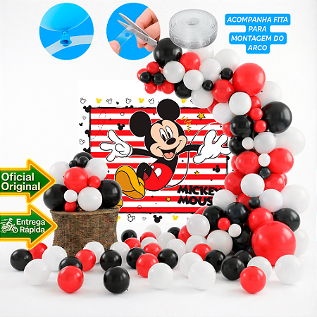 Kit Festa Mickey Decoração Aniversário Arco 5m 150 Balões