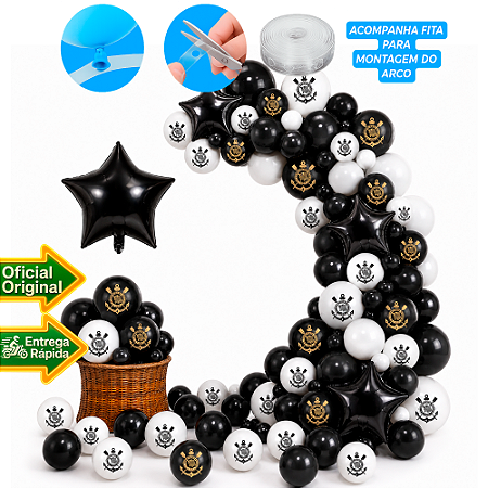 Kit Festa Corinthians Decoração Aniversário Arco 123 Balões