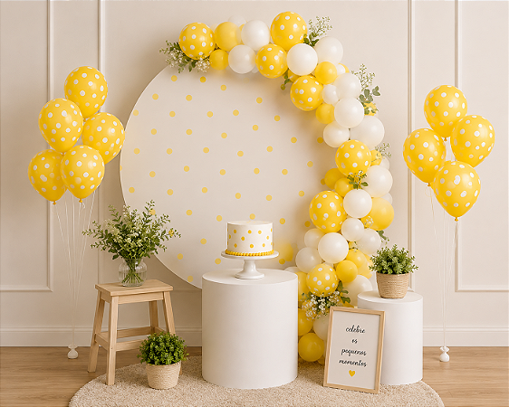 25 Bexigas Balão Amarelo Com Bolinhas Branca Decoração 11POL