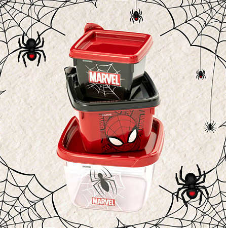 Conjunto 3 Potes Conect Decoração Homem Aranha
