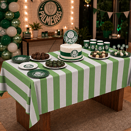 Toalha Decoração festa Futebol Aniversá Branco e Verde 1,40m