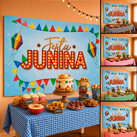 Kit festa junina Painel+Toalha Julina Arraia decoração TNT