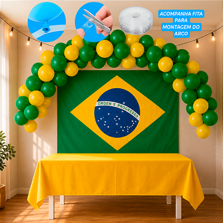 Kit festa Brasil decoração Painel Bandeira+Toalha+Balão