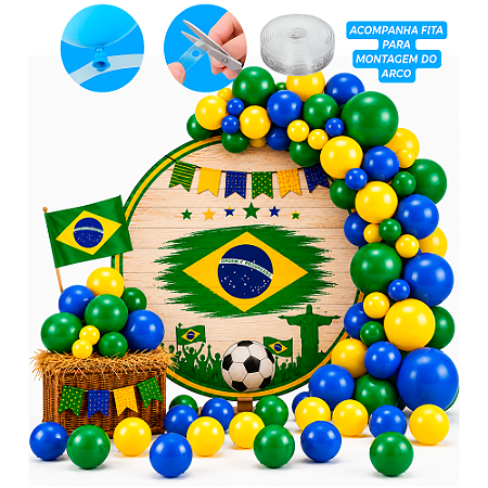 Kit Festa Brasil Decoração Comemoração arco 150 bexiga balão