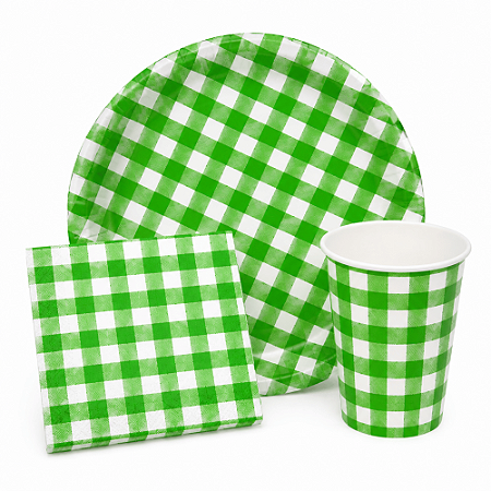 Kit Festa Xadrez Verde Junina Julina Arraiá Piquenique 36pçs