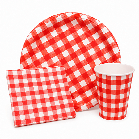 Kit Festa Junina Julina Arraiá Piquenique Xadrez Vermelho